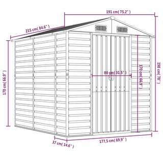 vidaXL Garden Shed Brown 191x215x198 cm Galvanised Steel - Giant Lobelia