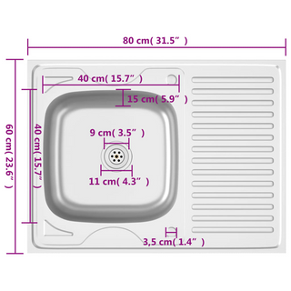 vidaXL Kitchen Sink with Drainer Set Silver 800x600x155 mm Stainless Steel - Giant Lobelia