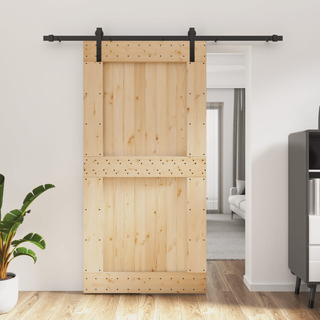 Sliding Door with Hardware Set 100x210 cm Solid Wood Pine - Giant Lobelia