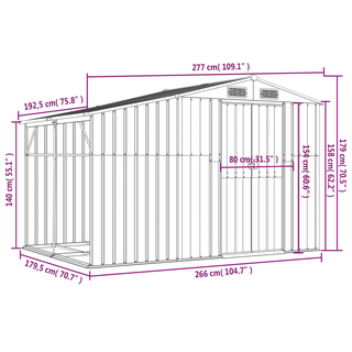 vidaXL Garden Shed Green 277x192.5x179 cm Galvanised Steel - Giant Lobelia