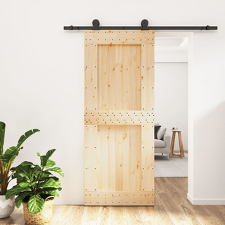 Sliding Door with Hardware Set 85x210 cm Solid Wood Pine - Giant Lobelia