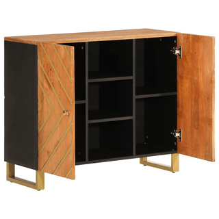 vidaXL Side Cabinet Brown and Black 90x33.5x75 cm Solid Wood Mango - Giant Lobelia