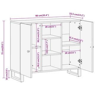 vidaXL Side Cabinet Brown and Black 90x33.5x75 cm Solid Wood Mango - Giant Lobelia