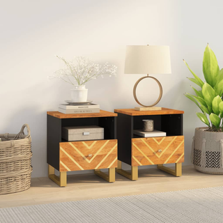 Bedside Cabinets 2 pcs Brown and Black Solid Wood Mango - Giant Lobelia