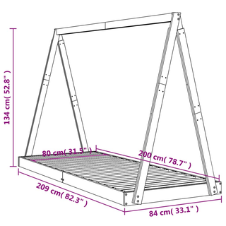 Kids Bed Frame Black 80x200 cm Solid Wood Pine - Giant Lobelia