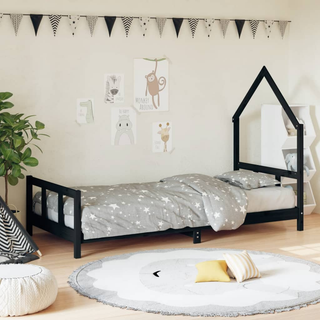 Kids Bed Frame Black 90x200 cm Solid Wood Pine - Giant Lobelia