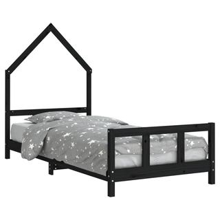 Kids Bed Frame Black 90x200 cm Solid Wood Pine - Giant Lobelia