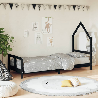 Kids Bed Frame Black 80x200 cm Solid Wood Pine - Giant Lobelia