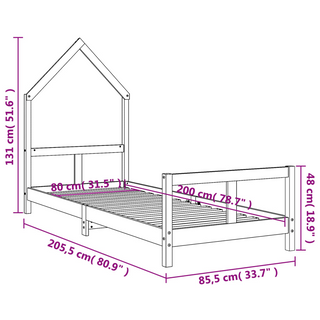 Kids Bed Frame Black 80x200 cm Solid Wood Pine - Giant Lobelia