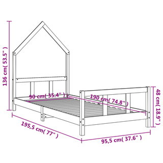 Kids Bed Frame White 90x190 cm Solid Wood Pine - Giant Lobelia