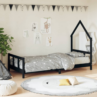 Kids Bed Frame Black 90x190 cm Solid Wood Pine - Giant Lobelia