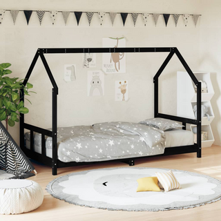 Kids Bed Frame Black 90x200 cm Solid Wood Pine - Giant Lobelia