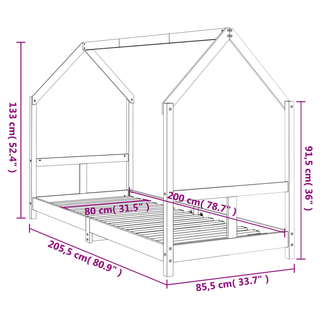 Kids Bed Frame Black 80x200 cm Solid Wood Pine - Giant Lobelia