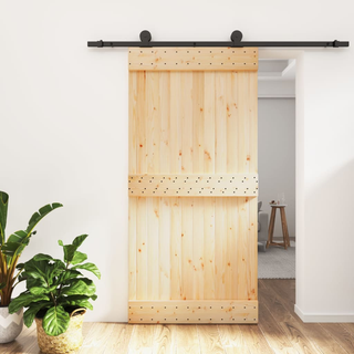 Sliding Door with Hardware Set 100x210 cm Solid Wood Pine - Giant Lobelia