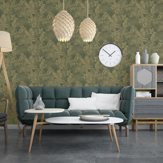 DUTCH WALLCOVERINGS Wallpaper Joelle Green and Gold - Giant Lobelia