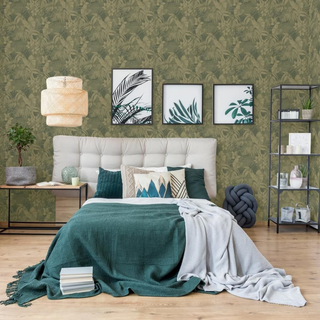 DUTCH WALLCOVERINGS Wallpaper Joelle Green and Gold - Giant Lobelia