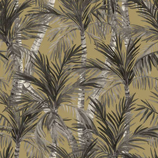 DUTCH WALLCOVERINGS Wallpaper Palm Trees Gold and Black - Giant Lobelia