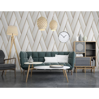 DUTCH WALLCOVERINGS Wallpaper Geometric White and Gold - Giant Lobelia