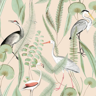 DUTCH WALLCOVERINGS Wallpaper Flamingo Cream and Mint - Giant Lobelia