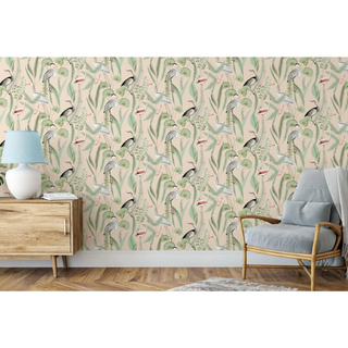 DUTCH WALLCOVERINGS Wallpaper Flamingo Cream and Mint - Giant Lobelia