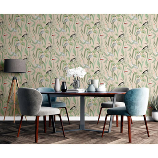 DUTCH WALLCOVERINGS Wallpaper Flamingo Cream and Mint - Giant Lobelia