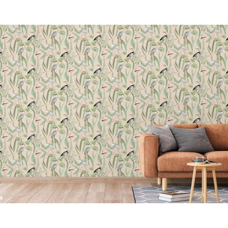 DUTCH WALLCOVERINGS Wallpaper Flamingo Cream and Mint - Giant Lobelia