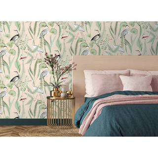 DUTCH WALLCOVERINGS Wallpaper Flamingo Cream and Mint - Giant Lobelia