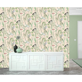 DUTCH WALLCOVERINGS Wallpaper Flamingo Cream and Mint - Giant Lobelia