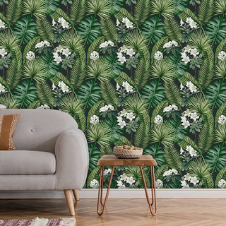 DUTCH WALLCOVERINGS Wallpaper Eden Black and Dark Green - Giant Lobelia