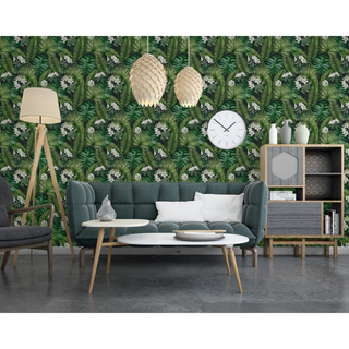 DUTCH WALLCOVERINGS Wallpaper Eden Black and Dark Green - Giant Lobelia