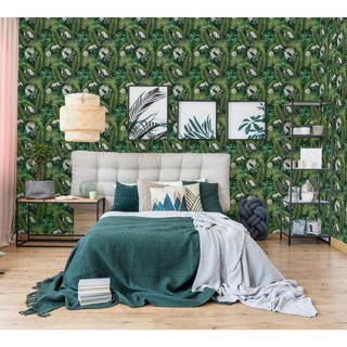 DUTCH WALLCOVERINGS Wallpaper Eden Black and Dark Green - Giant Lobelia