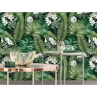 DUTCH WALLCOVERINGS Wallpaper Eden Black and Dark Green - Giant Lobelia