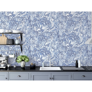 DUTCH WALLCOVERINGS Wallpaper Liquid Marble Blue - Giant Lobelia