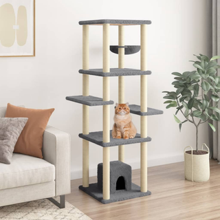 Cat Tree with Sisal Scratching Posts Dark Grey 154 cm - Giant Lobelia