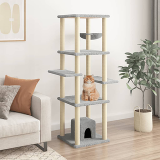 Cat Tree with Sisal Scratching Posts Light Grey 154 cm - Giant Lobelia