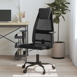 Office Chair Black Mesh Fabric and Faux Leather - Giant Lobelia