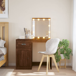 vidaXL Dressing Table with LED Lights Brown Oak 90x42x132.5 cm - Giant Lobelia