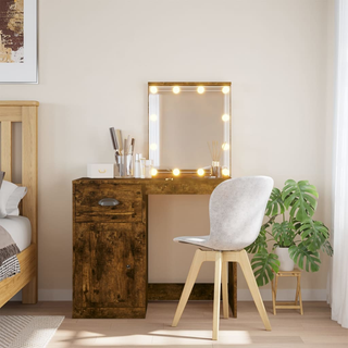 vidaXL Dressing Table with LED Lights Smoked Oak 90x42x132.5 cm - Giant Lobelia