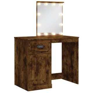 vidaXL Dressing Table with LED Lights Smoked Oak 90x42x132.5 cm - Giant Lobelia