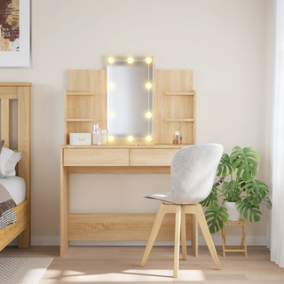 Dressing Table with LED Lights Sonoma Oak 96x40x142 cm - Giant Lobelia