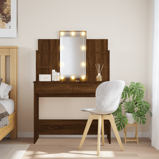 Dressing Table with LED Lights Brown Oak 96x40x142 cm - Giant Lobelia