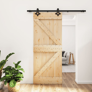 Sliding Door with Hardware Set 85x210 cm Solid Wood Pine - Giant Lobelia