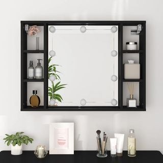 vidaXL Mirror Cabinet with LED Black 76x15x55 cm - Giant Lobelia