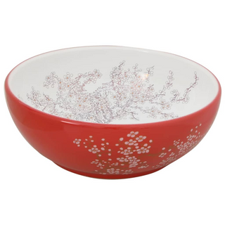 vidaXL Countertop Basin White and Red Round Φ41x14 cm Ceramic - Giant Lobelia