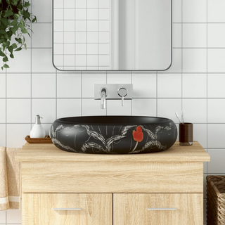 vidaXL Countertop Basin Black Oval 59x40x15 cm Ceramic - Giant Lobelia