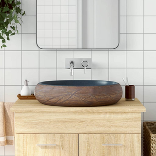 vidaXL Countertop Basin Brown and Blue Oval 59x40x15 cm Ceramic - Giant Lobelia