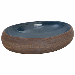 vidaXL Countertop Basin Brown and Blue Oval 59x40x15 cm Ceramic - Giant Lobelia