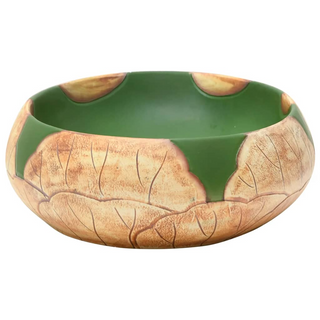 vidaXL Countertop Basin Green and Brown Oval 59x40x15 cm Ceramic - Giant Lobelia