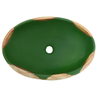 vidaXL Countertop Basin Green and Brown Oval 59x40x15 cm Ceramic - Giant Lobelia