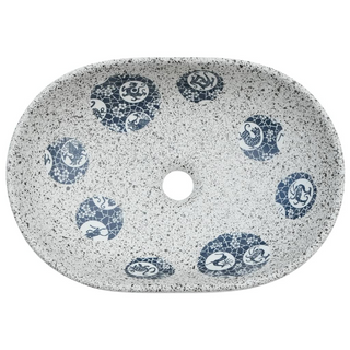 vidaXL Countertop Basin Grey and Blue Oval 47x33x13 cm Ceramic - Giant Lobelia